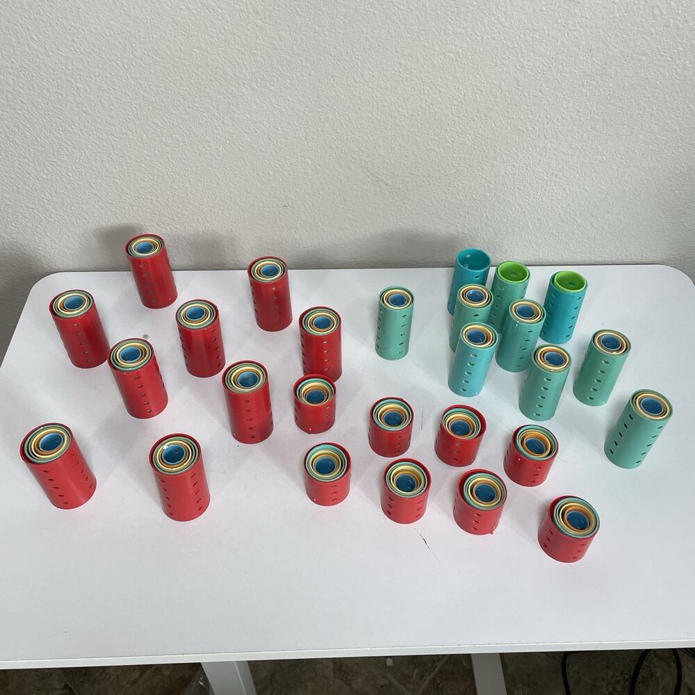 Vintage Barrel Nesting Curlers Plastic Hair Rollers Set Multi Color & Sizes